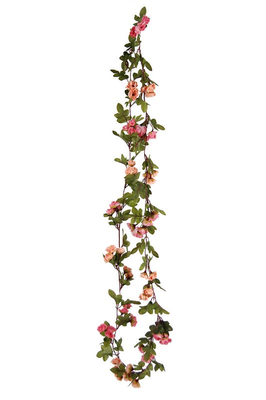 Artificial rose bud and leaf garland set in white and green, featuring 60 rose buds and 35 leaves, measuring 230cm.