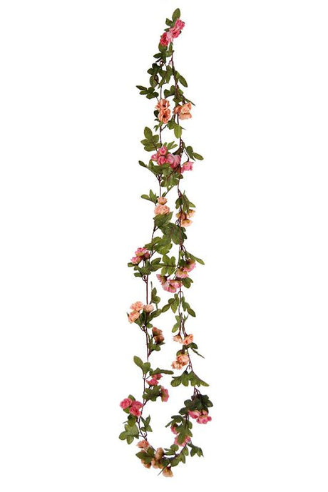 Artificial rose bud and leaf garland set in white and green, featuring 60 rose buds and 35 leaves, measuring 230cm.