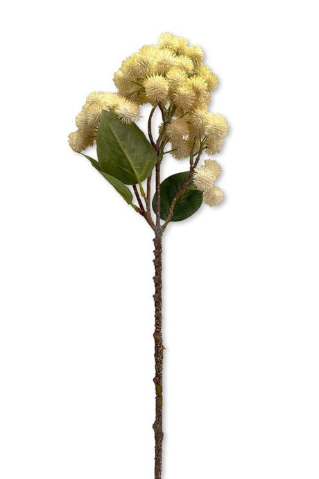 Vibrant set of 6 artificial lychee fruit bunch, yellow and white, 51cm, perfect for tropical decor and floral arrangements.