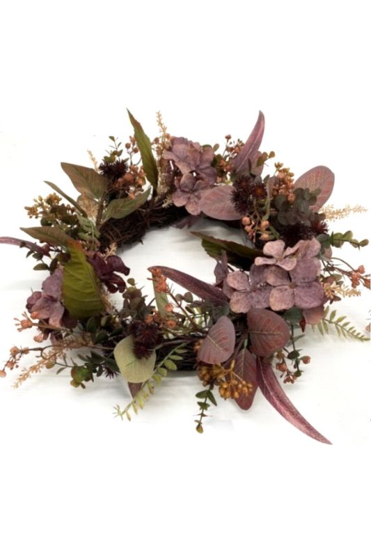 Dark pink artificial onion ball eucalyptus wreath, 42cm, ideal for home decor and festive occasions.