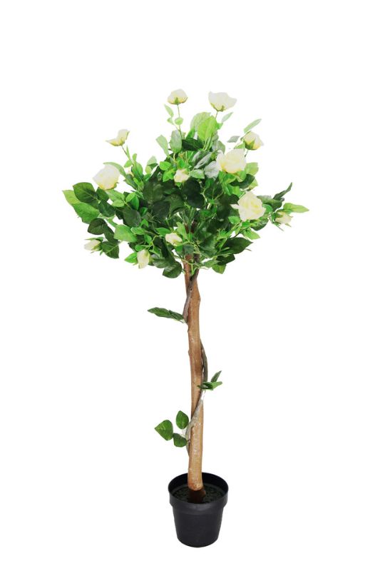 Elegant white artificial rose arrangement in tall pots, featuring 16 heads each, perfect for low-maintenance home decor.