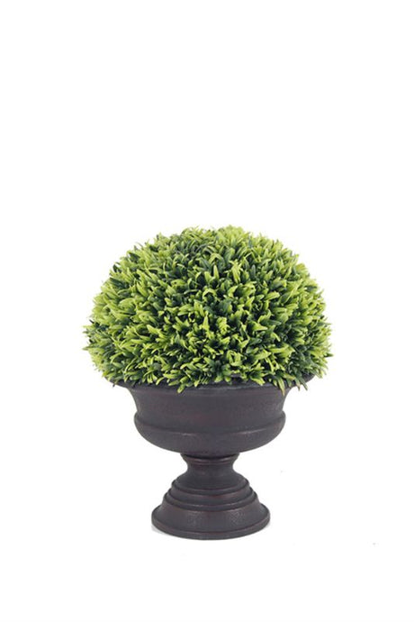 Large smoke-colored squat urn with realistic greenery, ideal for elegant home or event decor, no maintenance needed.