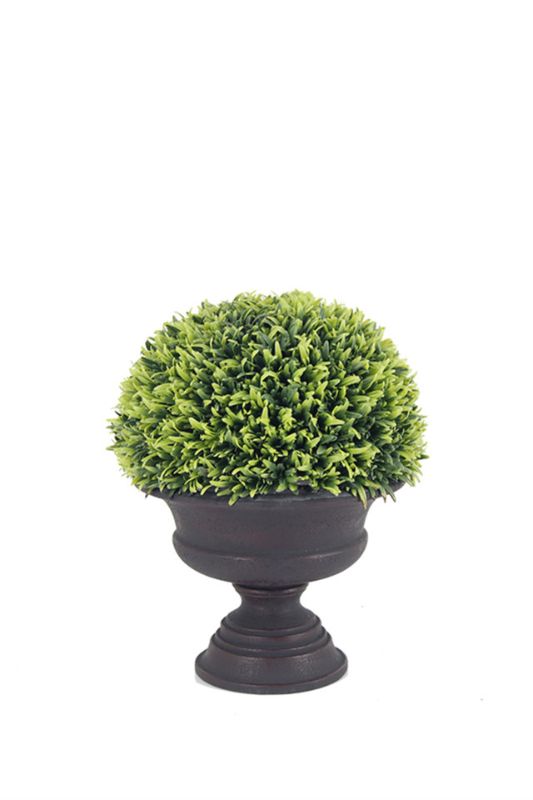 Large smoke-colored squat urn with realistic greenery, ideal for elegant home or event decor, no maintenance needed.