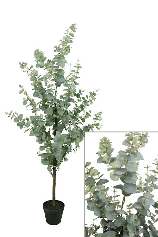 Artificial Medium Blue Gum Tree - Sage, 150cm tall with lush, round leaves and a realistic wooden stem, ideal for home decor.