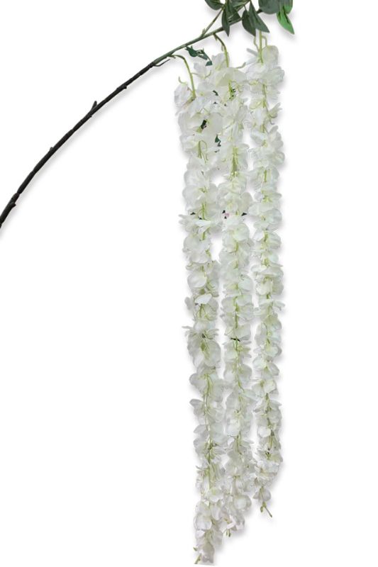 Lifelike cascading white wisteria sprays, 190cm long, perfect for elegant home decor and events, set of 6.