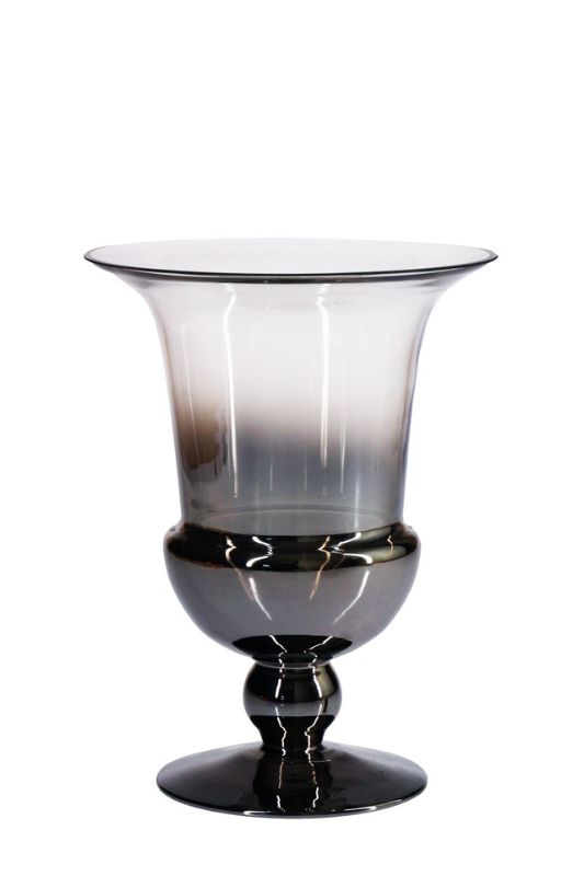 Set of 4 elegant medium glass urn vases with sturdy metal bases, perfect for vibrant floral displays and home decor.