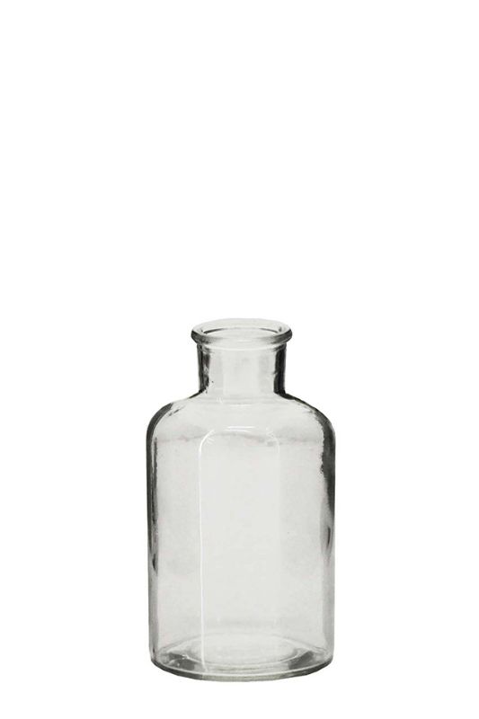 Set of 36 clear glass high neck bottle vases, ideal for small floral displays, enhancing any home decor elegantly.