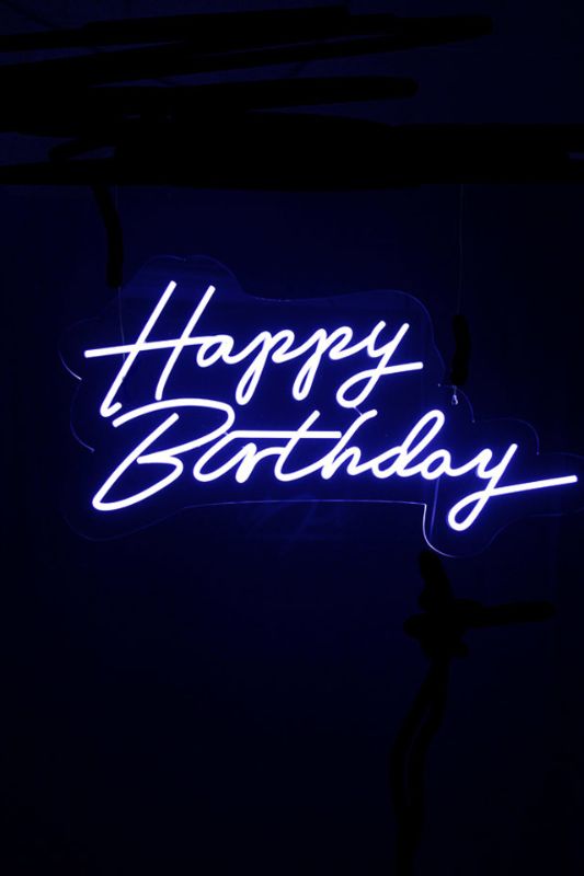 White Neon LED 'Happy Birthday' sign, 900x462mmH, perfect for brightening birthday celebrations with modern elegance.