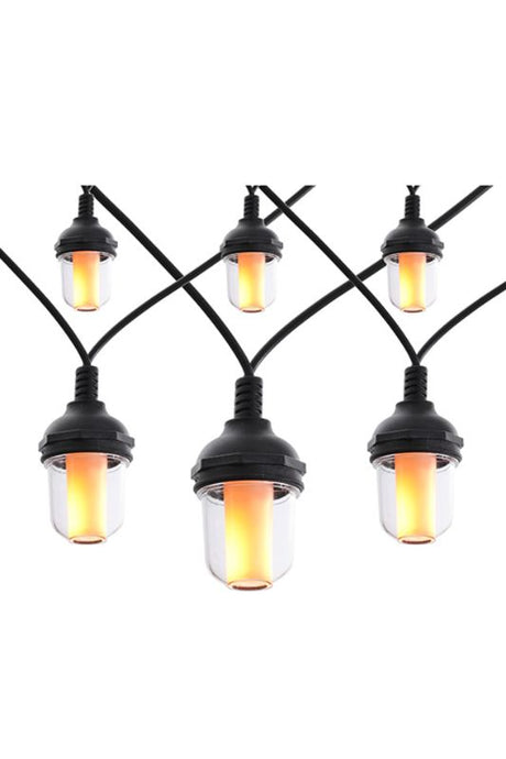 10 x black LED candle light festoon string with soft flicker for warm ambiance; includes power adapter and 5m reach.