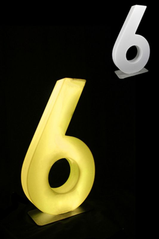 Giant LED Number 6 standing 81cmH with RGB colors, remote control, and sturdy stainless steel base for celebrations.