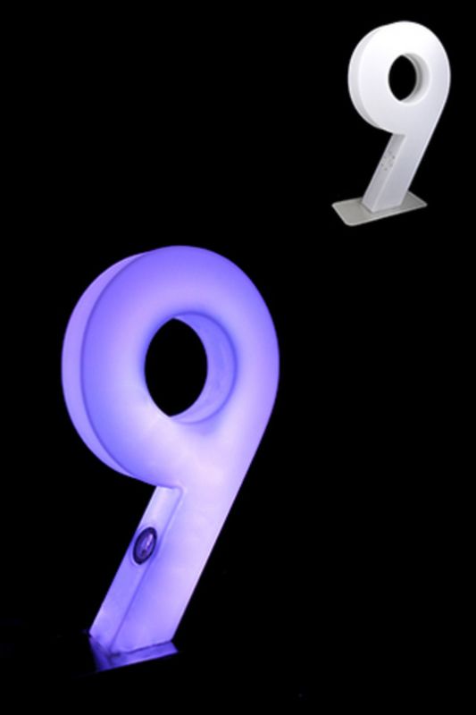 Giant 81cm tall LED Number 9 with RGB remote, stainless steel base, vibrant colors, perfect for celebrations.