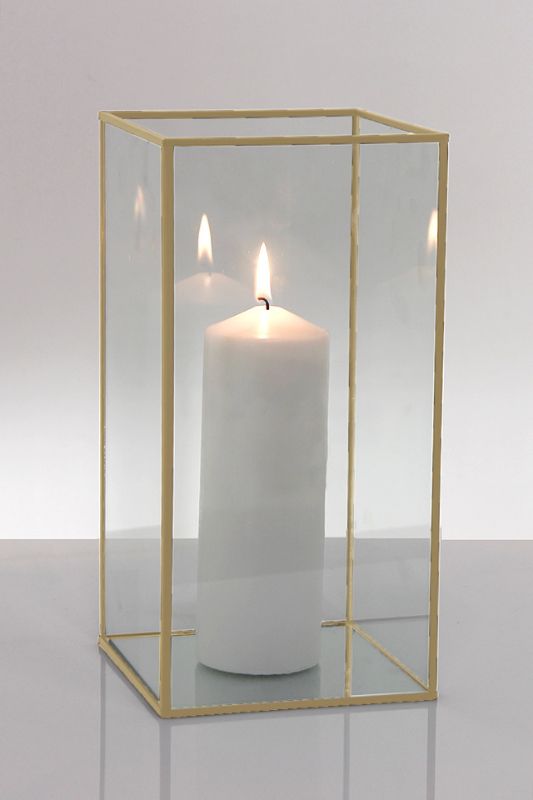 Elegant gold frame glass candle boxes set of 6, perfect for candle displays and decorative arrangements.