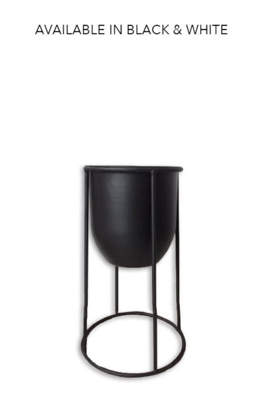 Elegant white plant stand with pot, perfect for showcasing greenery indoors or outdoors; durable four-leg design for stability.