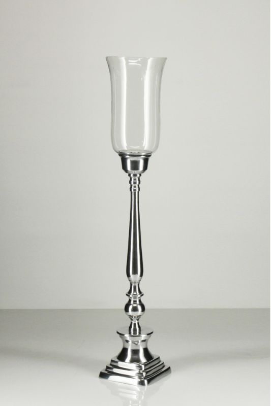 Elegant nickel plated candle stand in silver, 15x80cm, perfect for enhancing any decor with sophisticated candlelight.