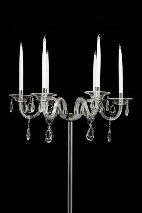 Clear 6 Arm Candelabra head, 60D x 33cmH, elegant design perfect for enhancing any decor or special occasion.