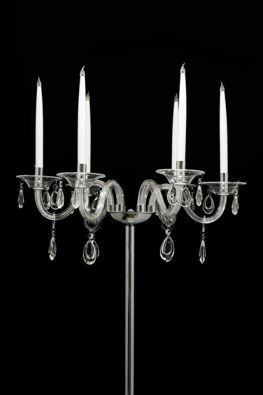 Clear 6 Arm Candelabra head, 60D x 33cmH, elegant design perfect for enhancing any decor or special occasion.