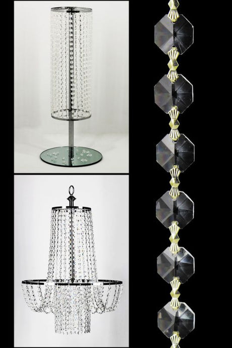Elegant octagonal acrylic-gold link garland set of 50, perfect for centerpieces and versatile decor with adjustable links.