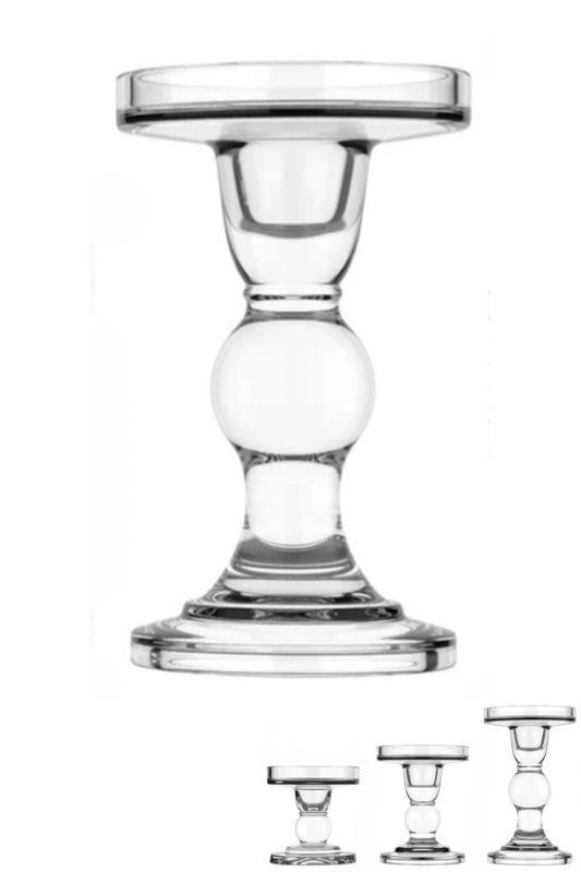 Clear candle stand set of 10, 13.5cm high, perfect for elegant pillar candle displays and enhancing any decor.