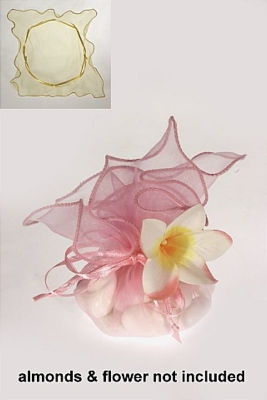 White sheer organza bags (set of 5) with ribbon pull, ideal for elegant gifting at weddings and special occasions.