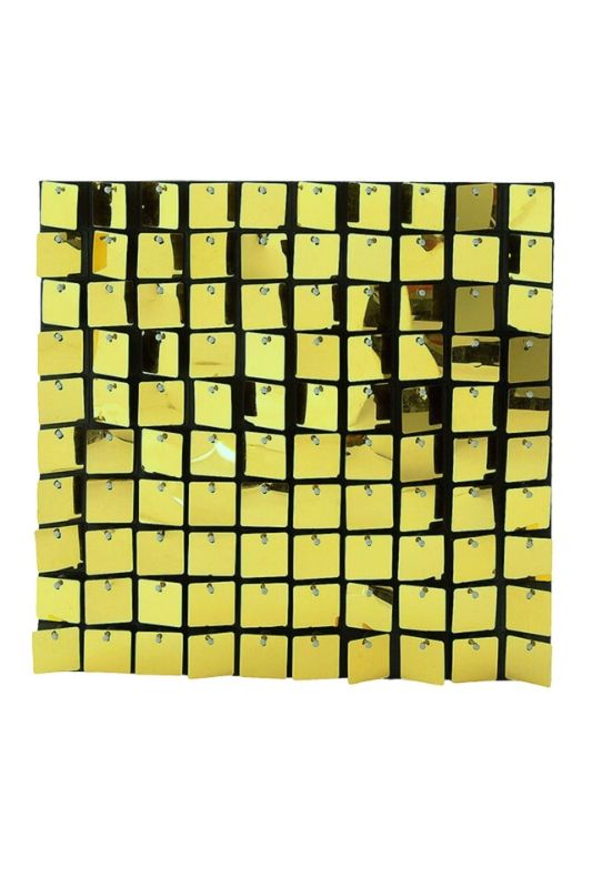 Gold square sequin backdrop panels, 30x30cm, set of 24, perfect for glamorous event decor and photo opportunities.
