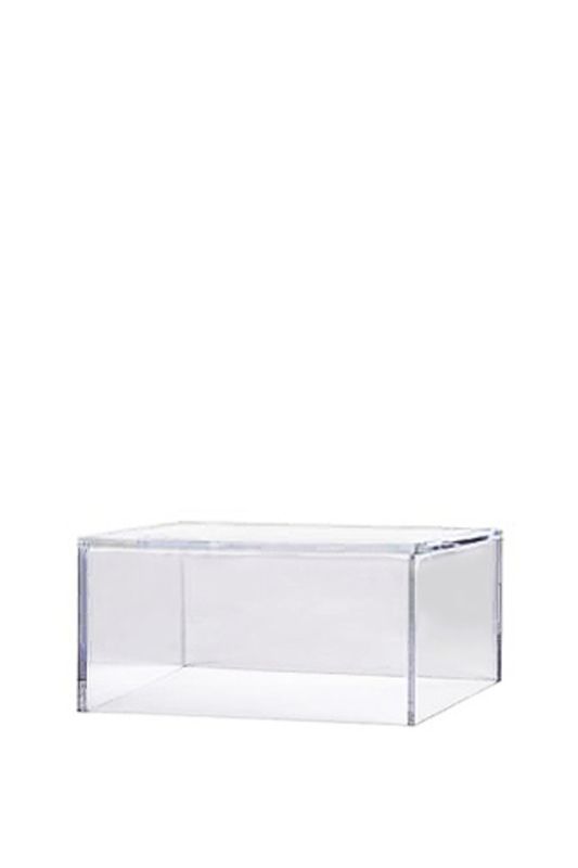 Clear Acrylic Table Riser showcasing cakes and decor, 300mm x 300mm x 150mmH, durable, modern, and versatile design.