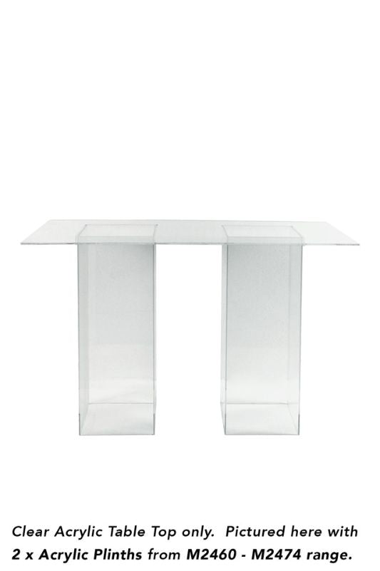 Clear acrylic table top with 8mm thickness, polished edges, ideal for versatile decor and displays, size 600x1400 mm.