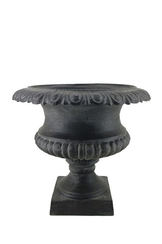 Cast iron urn planter in charcoal, 500x440mm, durable and stylish for displaying flowers in any outdoor space.