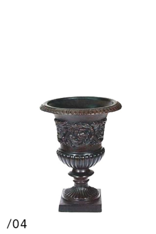 Small Scroll Fibreglass Urn in White Wash, featuring a decorative scroll design, perfect for flowers or as a standalone piece.