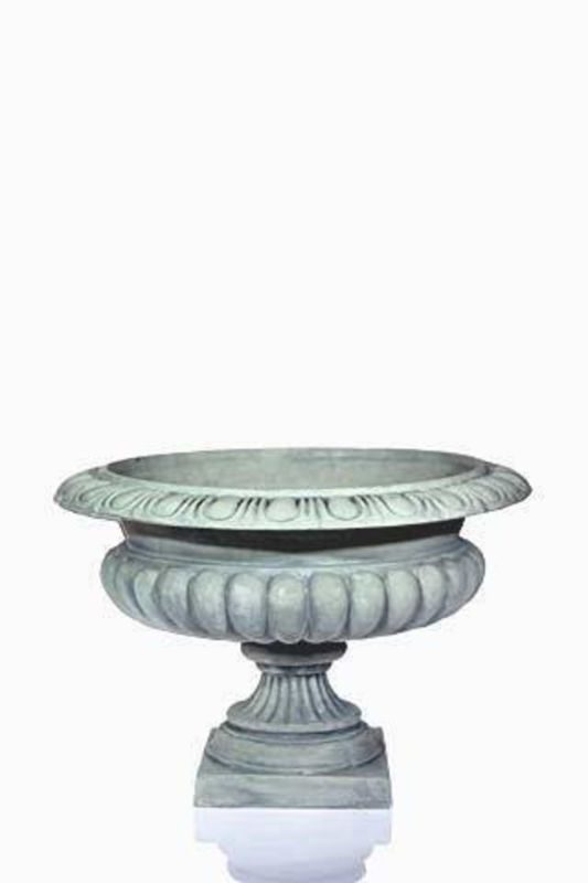 Large white wash fibreglass urn with Venetian design, perfect for showcasing flowers or enhancing outdoor aesthetics.