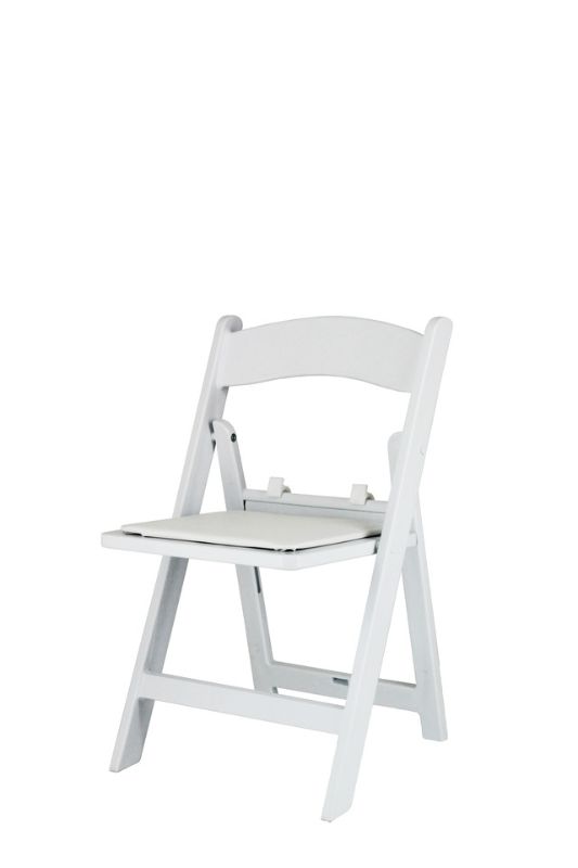 Set of 5 white children's Americana resin folding chairs with padded seats, perfect for indoor and outdoor events.