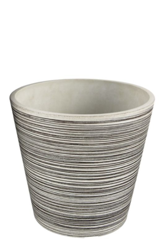 Eco-friendly ribbed planter made from 100% recycled materials, ideal for stylish indoor and outdoor plant display.