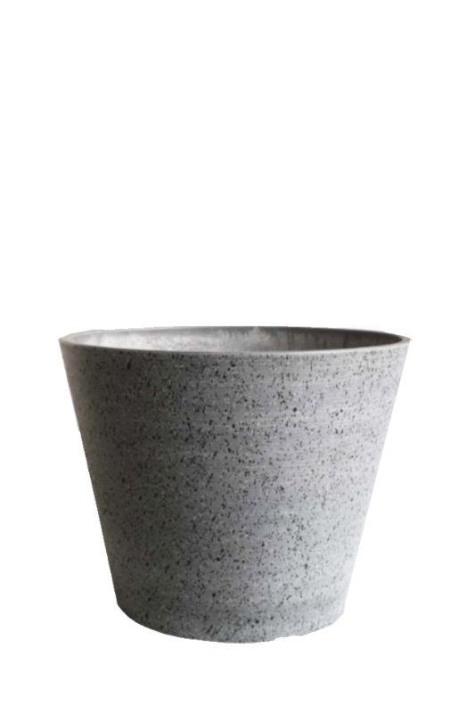 Set of 5 eco-friendly grey planters made from recycled materials, waterproof, lightweight, and stylish for indoor/outdoor use.