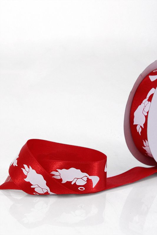 Vibrant red satin Christmas ribbon set of 5, perfect for gift wrapping and festive decorating, 25mm x 22.86m each roll.