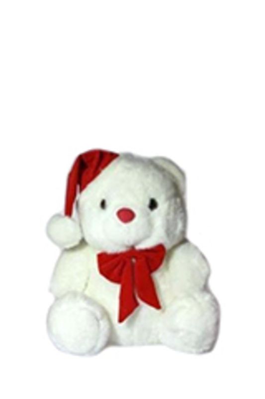 Set of 6 medium white and red velvet hats with bows for Christmas decorations or plush toys, each measuring 25cm.
