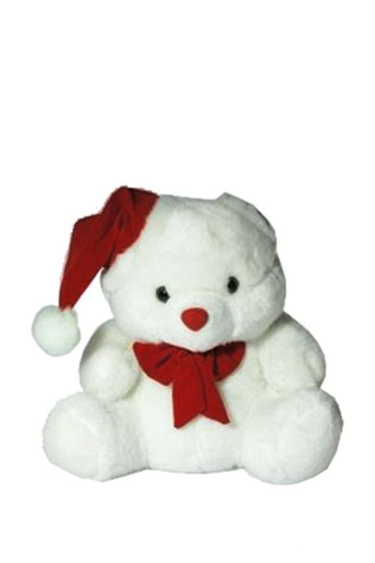 Set of 6 large white and red velvet bear hats, each 28cm, perfect for festive decorations and holiday gatherings.