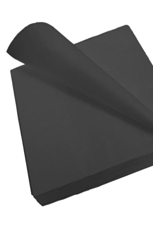 Premium black acid-free tissue paper made from virgin pulp, ideal for gifting and crafting, 500 sheets of 50x75 cm.
