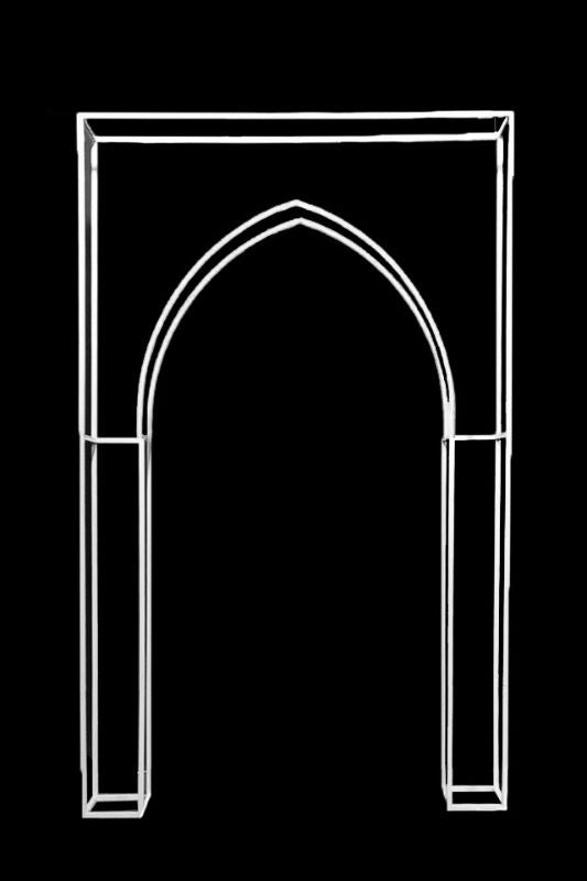 Elegant white Church Arch Frame backdrop for events, customizable with florals or colors, perfect for weddings and ceremonies.