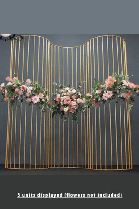 Elegant gold retro curve frame backdrop, 70cm wide by 220cm tall, perfect for weddings, parties, and photoshoots.