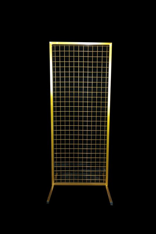 Gold square mesh frame backdrop, 50cmW x 120cmH, ideal for events, displays, photo boards, and floral arrangements.