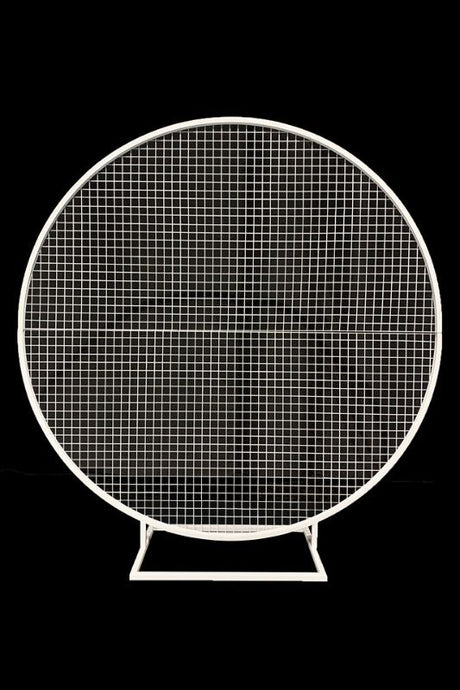 Round white wedding flower mesh frame backdrop, 190cm diameter, ideal for showcasing florals, balloons, and signage.