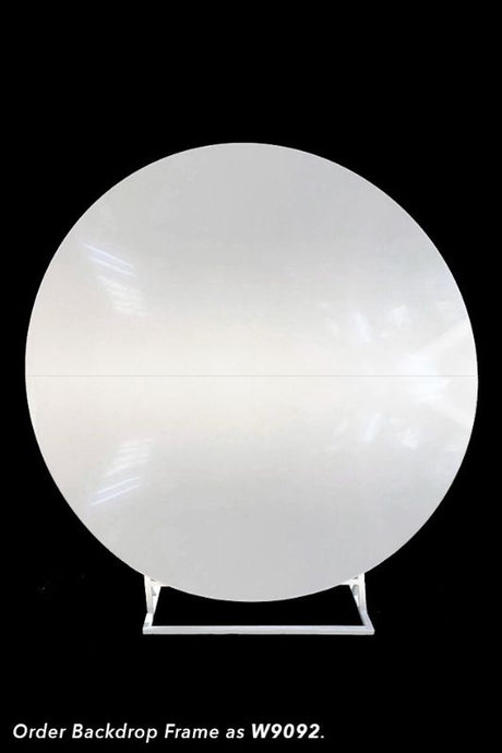 White acrylic backdrop disc (200 cm) in two halves, perfect for events, customizable with flowers and decals.