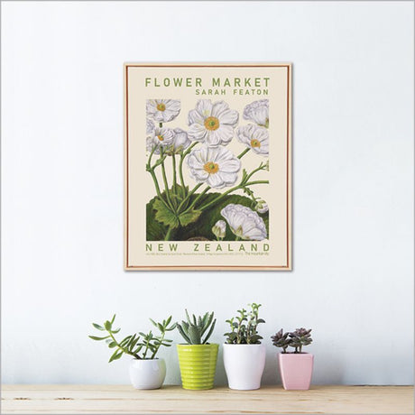 Framed canvas print of Mountain Lily watercolor art by Sarah Featon, 52.5cm, ready to hang for elegant home decor.