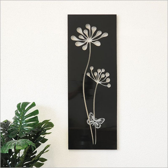 Elegant wall art featuring agapanthus and butterfly design on durable ACM, perfect for indoor or outdoor decor.