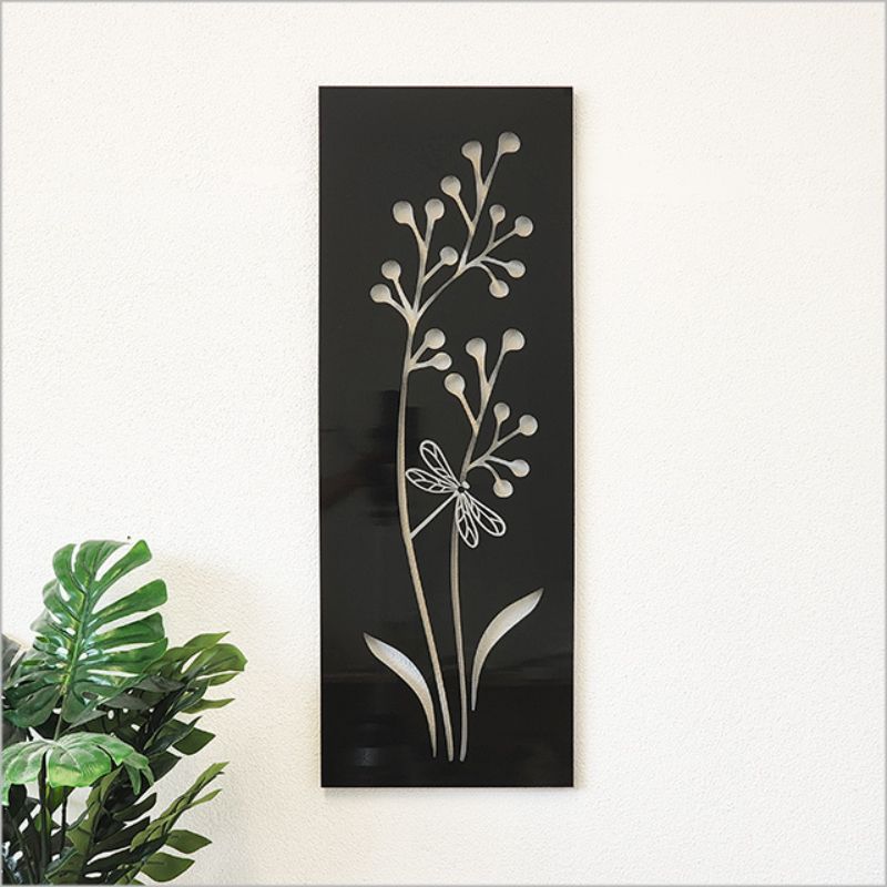 Stunning black crab apple wall art featuring an elegant dragonfly, perfect for indoor or outdoor decor.