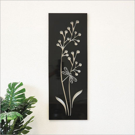 Stunning black crab apple wall art featuring an elegant dragonfly, perfect for indoor or outdoor decor.