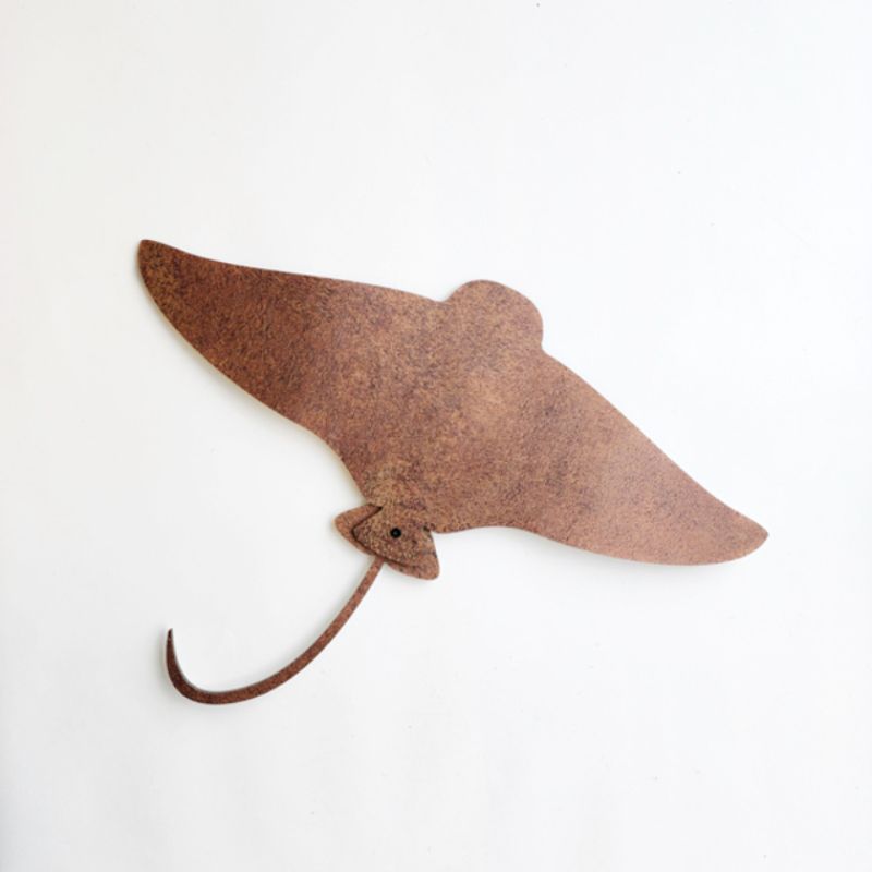 Large rusted copper stingray wall art (54cm) adds warmth and character, ideal for modern or coastal decor.