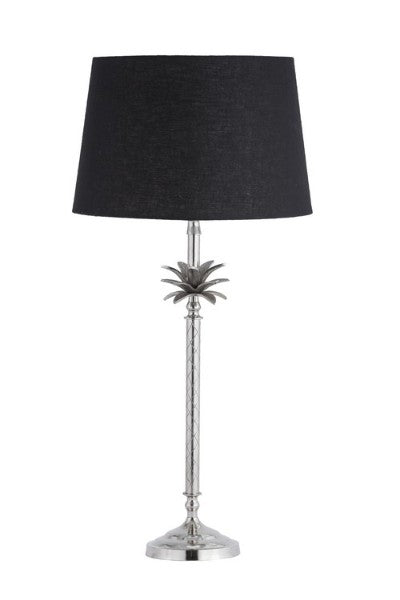 Contemporary 52cm table lamp with black linen shade and sleek nickel base, perfect for soft illumination in any space.