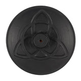 Black terracotta incense plate with triquetra design, ideal for meditation and enhancing home ambiance.