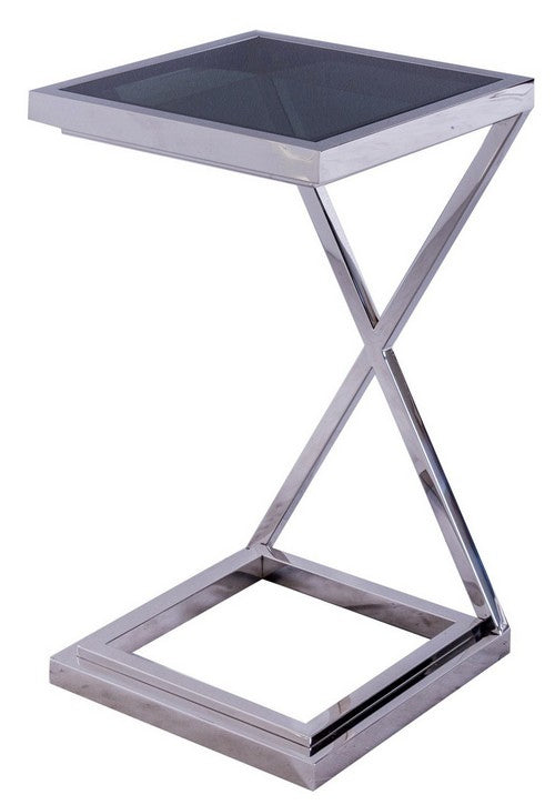 Elegant 60cm stainless steel drinks table with black glass top, perfect for modern living spaces and entertaining guests.