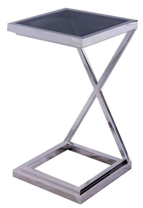 Drinks Clarion Table Stainless Steel/Black Glass - 60cm